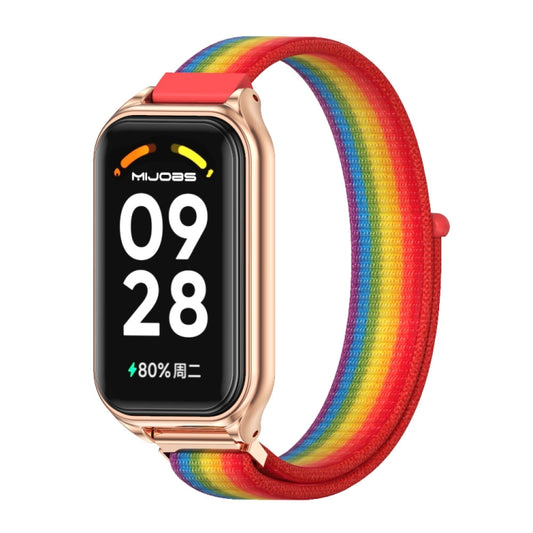 For Xiaomi Smart Band 8 Active / Redmi Band 2 Mijobs Metal Shell Breathable Nylon Loop Watch Band(Rainbow Rose Gold) - Watch Bands by MIJOBS | Online Shopping UK | buy2fix