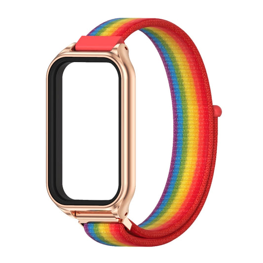 For Xiaomi Smart Band 8 Active / Redmi Band 2 Mijobs Metal Shell Breathable Nylon Loop Watch Band(Rainbow Rose Gold) - Watch Bands by MIJOBS | Online Shopping UK | buy2fix