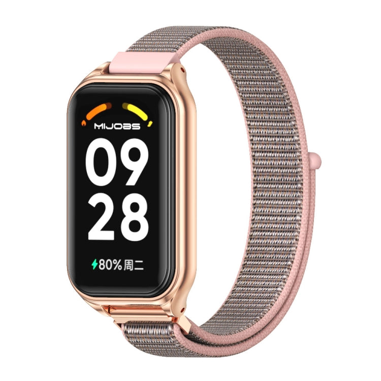For Xiaomi Smart Band 8 Active / Redmi Band 2 Mijobs Metal Shell Breathable Nylon Loop Watch Band(Pink Rose Gold) - Watch Bands by MIJOBS | Online Shopping UK | buy2fix