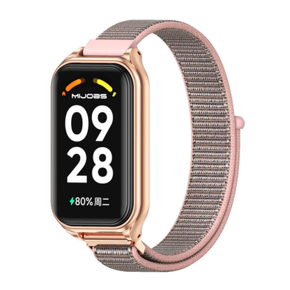 For Xiaomi Smart Band 8 Active / Redmi Band 2 Mijobs Metal Shell Breathable Nylon Loop Watch Band(Pink Rose Gold) - Watch Bands by MIJOBS | Online Shopping UK | buy2fix