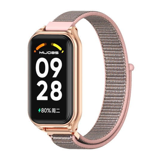 For Xiaomi Smart Band 8 Active / Redmi Band 2 Mijobs Metal Shell Breathable Nylon Loop Watch Band(Pink Rose Gold) - Watch Bands by MIJOBS | Online Shopping UK | buy2fix