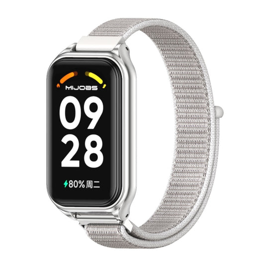 For Xiaomi Smart Band 8 Active / Redmi Band 2 Mijobs Metal Shell Breathable Nylon Loop Watch Band(Sea Shell Silver) - Watch Bands by MIJOBS | Online Shopping UK | buy2fix