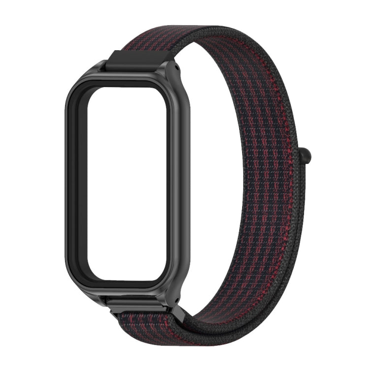 For Xiaomi Smart Band 8 Active / Redmi Band 2 Mijobs Metal Shell Breathable Nylon Loop Watch Band(Black Red) - Watch Bands by MIJOBS | Online Shopping UK | buy2fix