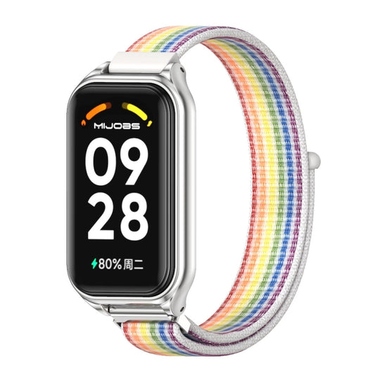 For Xiaomi Smart Band 8 Active / Redmi Band 2 Mijobs Metal Shell Breathable Nylon Loop Watch Band(Colorful Silver)