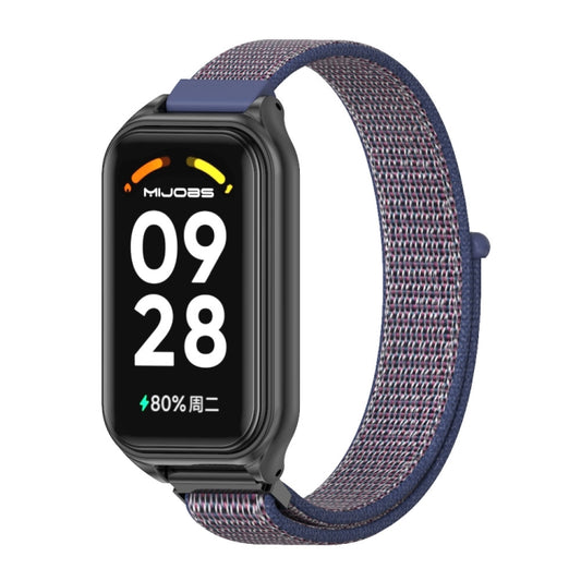 For Xiaomi Smart Band 8 Active / Redmi Band 2 Mijobs Metal Shell Breathable Nylon Loop Watch Band(Midnight Blue Black) - Watch Bands by MIJOBS | Online Shopping UK | buy2fix