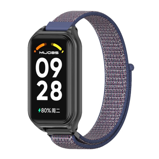 For Xiaomi Smart Band 8 Active / Redmi Band 2 Mijobs Metal Shell Breathable Nylon Loop Watch Band(Midnight Blue Black)
