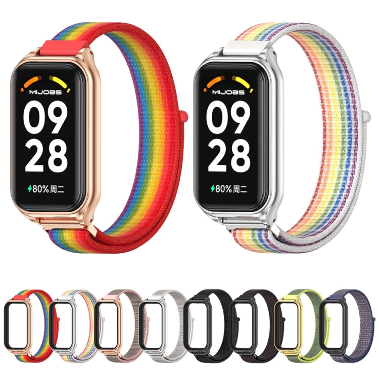 For Xiaomi Smart Band 8 Active / Redmi Band 2 Mijobs Metal Shell Breathable Nylon Loop Watch Band(Black Red) - Watch Bands by MIJOBS | Online Shopping UK | buy2fix