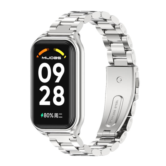 For Xiaomi Smart Band 8 Active / Redmi Band 2 Mijobs Metal Shell + Three-Bead Stainless Steel Watch Band(Silver) - Watch Bands by MIJOBS | Online Shopping UK | buy2fix