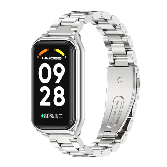 For Xiaomi Smart Band 8 Active / Redmi Band 2 Mijobs Metal Shell + Three-Bead Stainless Steel Watch Band(Silver)