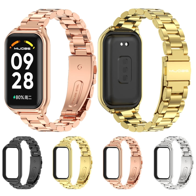 For Xiaomi Smart Band 8 Active / Redmi Band 2 Mijobs Metal Shell + Three-Bead Stainless Steel Watch Band(Silver) - Watch Bands by MIJOBS | Online Shopping UK | buy2fix