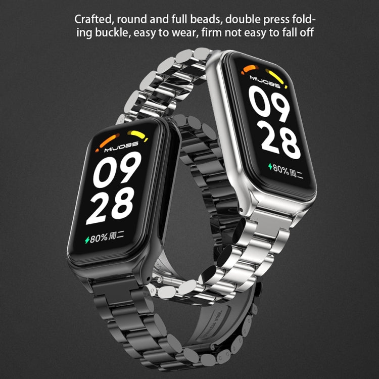 For Xiaomi Smart Band 8 Active / Redmi Band 2 Mijobs Metal Shell + Three-Bead Stainless Steel Watch Band(Silver) - Watch Bands by MIJOBS | Online Shopping UK | buy2fix