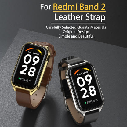 For Xiaomi Smart Band 8 Active / Redmi Band 2 Mijobs Metal Shell Genuine Leather Watch Band(Red Silver) - Watch Bands by MIJOBS | Online Shopping UK | buy2fix