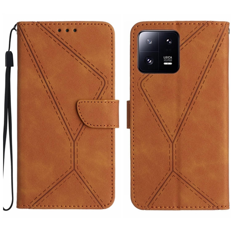For Xiaomi 13 Stitching Embossed Leather Phone Case(Brown) - Xiaomi Cases by buy2fix | Online Shopping UK | buy2fix