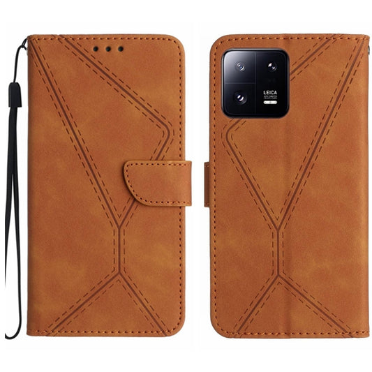 For Xiaomi 13 Stitching Embossed Leather Phone Case(Brown) - Xiaomi Cases by buy2fix | Online Shopping UK | buy2fix