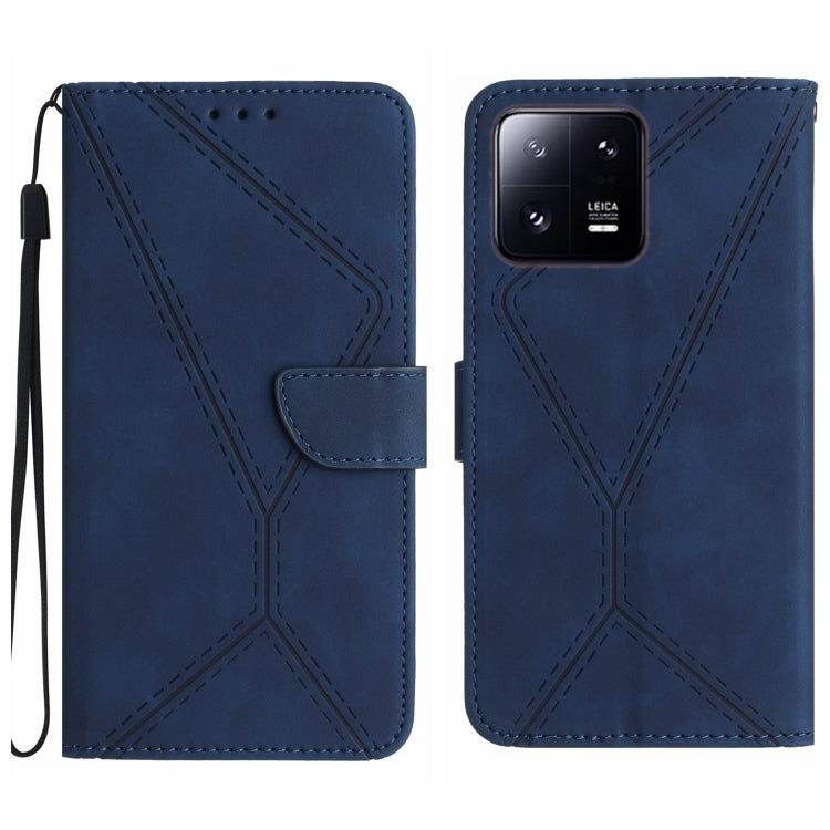 For Xiaomi 13 Stitching Embossed Leather Phone Case(Blue) - Xiaomi Cases by buy2fix | Online Shopping UK | buy2fix