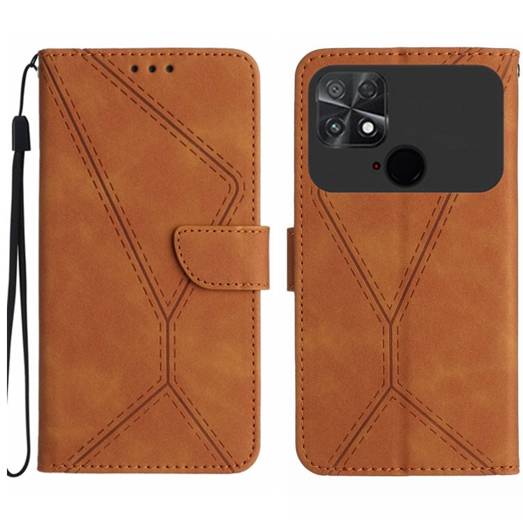 For Xiaomi POCO C40 Stitching Embossed Leather Phone Case(Brown) by buy2fix