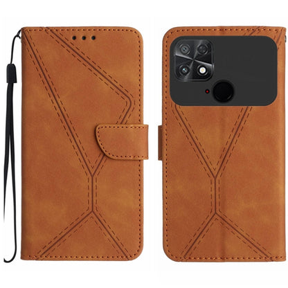 For Xiaomi POCO C40 Stitching Embossed Leather Phone Case(Brown) by buy2fix