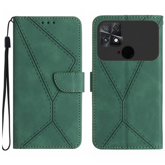 Pour Xiaomi POCO C40 Étui de téléphone en cuir gaufré avec coutures (vert)