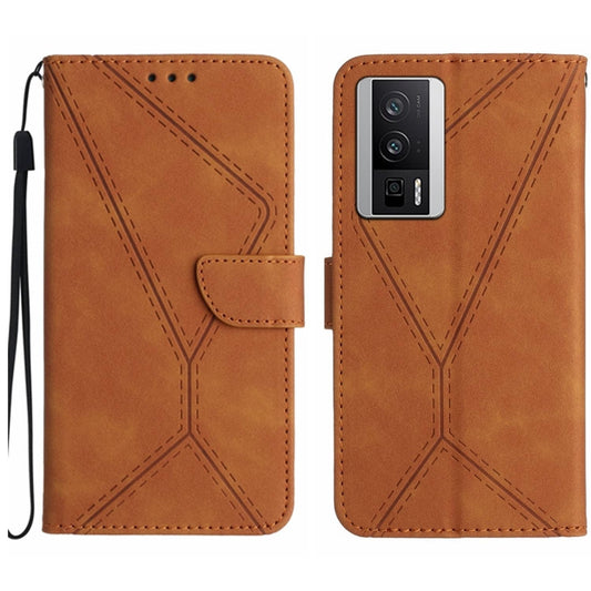 For Xiaomi POCO F5 Pro 5G Stitching Embossed Leather Phone Case(Brown) by buy2fix