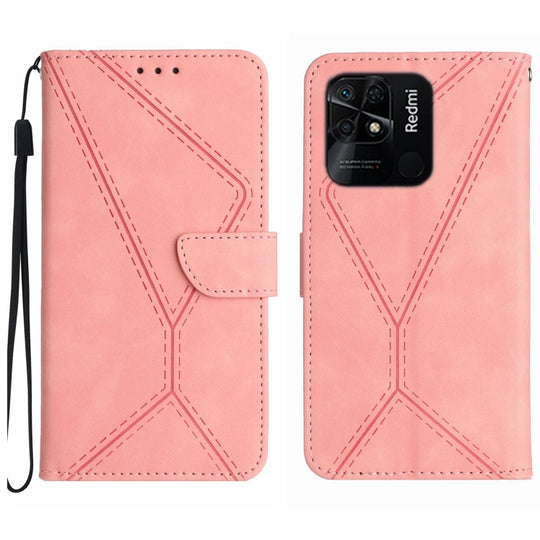 For Xiaomi Redmi 10C Stitching Embossed Leather Phone Case(Pink)