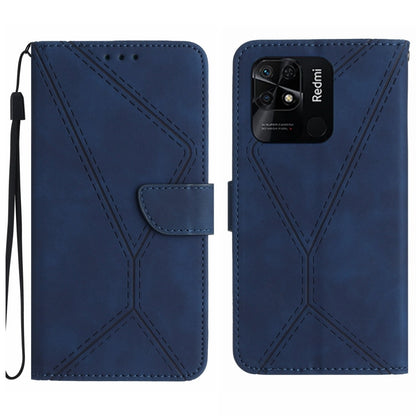 For Xiaomi Redmi 10C Stitching Embossed Leather Phone Case(Blue) - Xiaomi Cases by buy2fix | Online Shopping UK | buy2fix