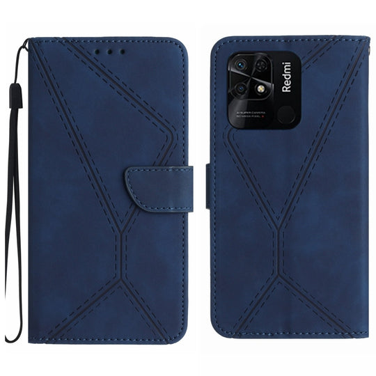 For Xiaomi Redmi 10C Stitching Embossed Leather Phone Case(Blue)