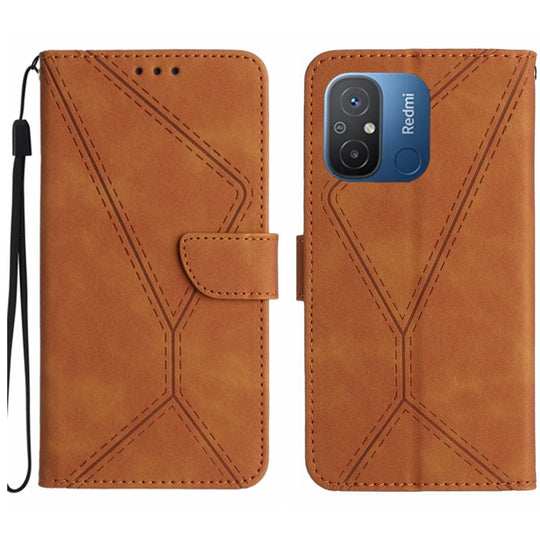 For Xiaomi Redmi 11A Stitching Embossed Leather Phone Case(Brown)