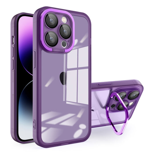 For iPhone 15 Pro Max Invisible Lens Bracket Matte Transparent MagSafe Phone Case(Purple) by buy2fix
