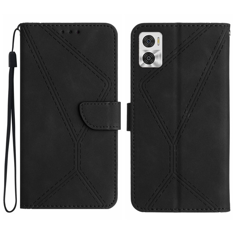For Motorola Moto E22 / E22i 4G Stitching Embossed Leather Phone Case(Black) - Motorola Cases by buy2fix | Online Shopping UK | buy2fix