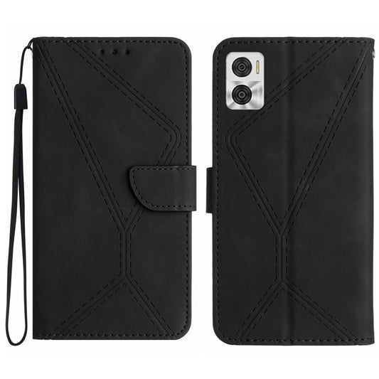 For Motorola Moto E22 / E22i 4G Stitching Embossed Leather Phone Case(Black) - Motorola Cases by buy2fix | Online Shopping UK | buy2fix