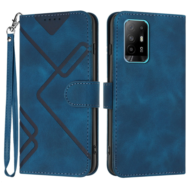 For OPPO Reno6 Z 5G/Reno5 F/Reno5 Lite Line Pattern Skin Feel Leather Phone Case(Royal Blue) by buy2fix