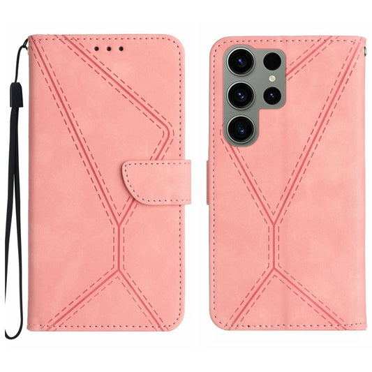 For Samsung Galaxy S23 Ultra 5G Stitching Embossed Leather Phone Case(Pink) - Galaxy S23 Ultra 5G Cases by buy2fix | Online Shopping UK | buy2fix