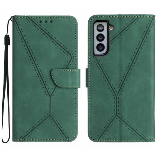 Pour Samsung Galaxy S22 + 5G Étui de téléphone en cuir gaufré avec coutures (vert)