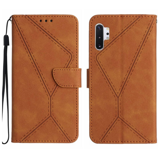 For Samsung Galaxy Note10+ Stitching Embossed Leather Phone Case(Brown) by buy2fix