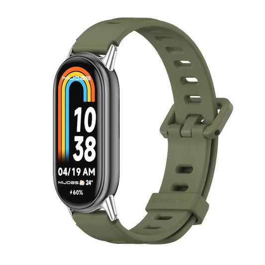 For Xiaomi Smart Band 10 / 9 / 8 Mijobs Flat Hole Breathable Silicone Watch Band(Army Green+Silver) - Watch Bands by MIJOBS | Online Shopping UK | buy2fix