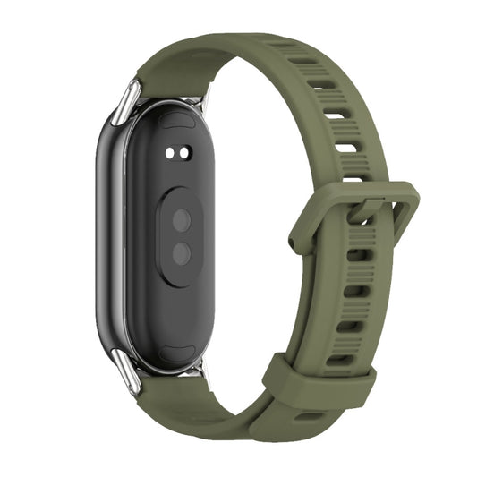 For Xiaomi Smart Band 10 / 9 / 8 Mijobs Flat Hole Breathable Silicone Watch Band(Army Green+Silver) - Watch Bands by MIJOBS | Online Shopping UK | buy2fix