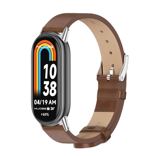 For Xiaomi Smart Band 10 / 9 / 8 Mijobs Microfiber PU Leather Watch Band(Brown Silver) - Watch Bands by MIJOBS | Online Shopping UK | buy2fix