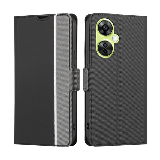 For OnePlus Nord CE 3 Lite 5G Twill Texture Side Button Leather Phone Case(Black) - OnePlus Cases by buy2fix | Online Shopping UK | buy2fix