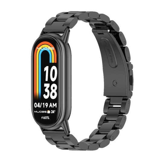 For Xiaomi Smart Band 10 / 9 / 8 Mijobs Three Bead Stainless Steel Watch Band(Black) - Watch Bands by MIJOBS | Online Shopping UK | buy2fix