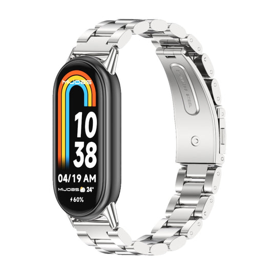 For Xiaomi Smart Band 10 / 9 / 8 Mijobs Three Bead Stainless Steel Watch Band(Silver) - Watch Bands by MIJOBS | Online Shopping UK | buy2fix