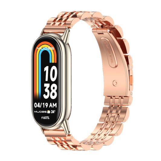 For Xiaomi Smart Band 10 / 9 / 8 Mijobs Seven Bead Stainless Steel Watch Band(Rose Gold+Light Gold) - Watch Bands by MIJOBS | Online Shopping UK | buy2fix