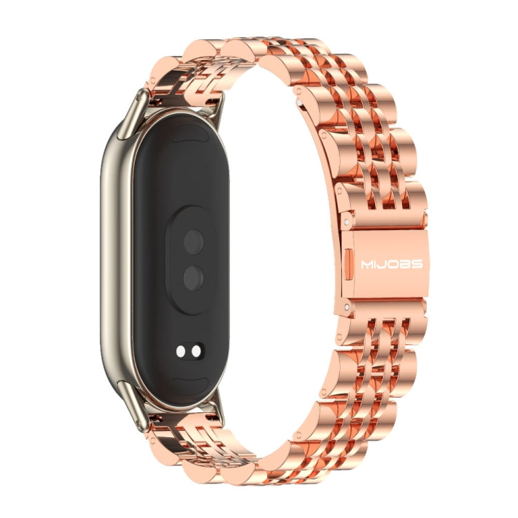 For Xiaomi Smart Band 10 / 9 / 8 Mijobs Seven Bead Stainless Steel Watch Band(Rose Gold+Light Gold) - Watch Bands by MIJOBS | Online Shopping UK | buy2fix