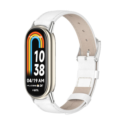 For Xiaomi Smart Band 10 / 9 / 8 Mijobs Genuine Leather Watch Band(White Silver) - Watch Bands by MIJOBS | Online Shopping UK | buy2fix