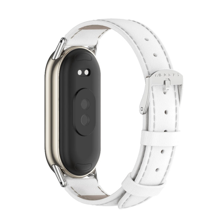 For Xiaomi Smart Band 10 / 9 / 8 Mijobs Genuine Leather Watch Band(White Silver) - Watch Bands by MIJOBS | Online Shopping UK | buy2fix