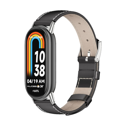 For Xiaomi Smart Band 10 / 9 / 8 Mijobs Genuine Leather Watch Band(Black Silver) - Watch Bands by MIJOBS | Online Shopping UK | buy2fix
