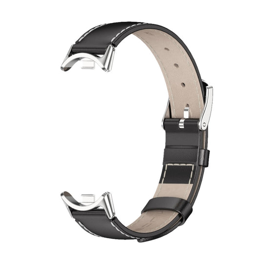 For Xiaomi Smart Band 10 / 9 / 8 Mijobs Genuine Leather Watch Band(Black Silver) - Watch Bands by MIJOBS | Online Shopping UK | buy2fix