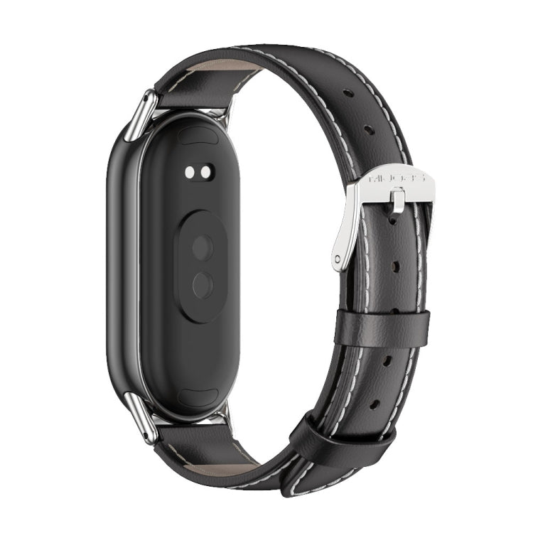 For Xiaomi Smart Band 10 / 9 / 8 Mijobs Genuine Leather Watch Band(Black Silver) - Watch Bands by MIJOBS | Online Shopping UK | buy2fix