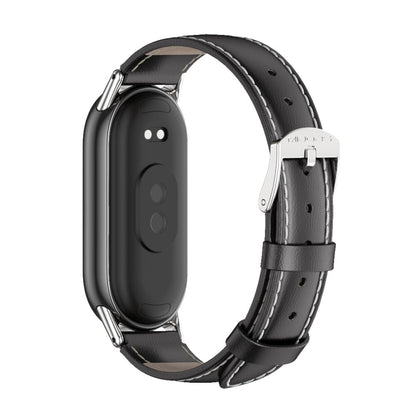 For Xiaomi Smart Band 10 / 9 / 8 Mijobs Genuine Leather Watch Band(Black Silver) - Watch Bands by MIJOBS | Online Shopping UK | buy2fix
