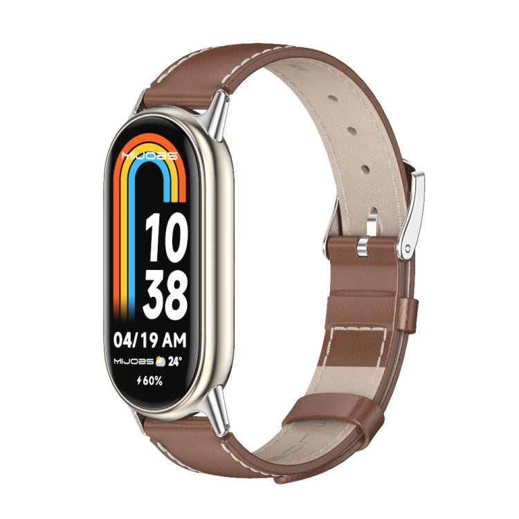 For Xiaomi Smart Band 10 / 9 / 8 Mijobs Genuine Leather Watch Band(Brown Silver) - Watch Bands by MIJOBS | Online Shopping UK | buy2fix