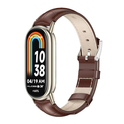 For Xiaomi Smart Band 10 / 9 / 8 Mijobs Genuine Leather Watch Band(Bamboo Coffee Light Gold) - Watch Bands by MIJOBS | Online Shopping UK | buy2fix